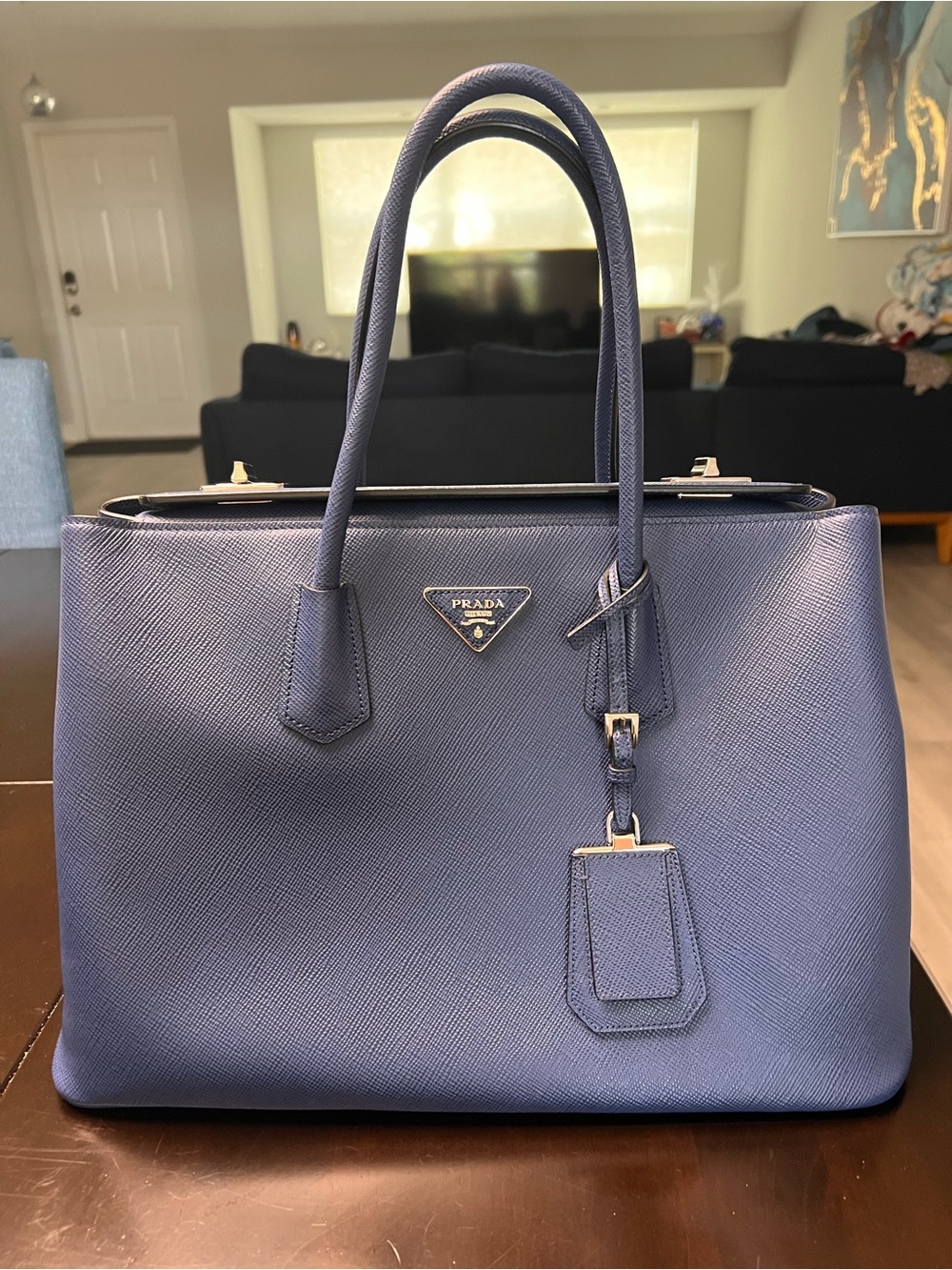 Authentic Prada Saffiano Cuir Turnkey Double Tote Bluette Leather Bag w/ COA - Picture 2 of 16